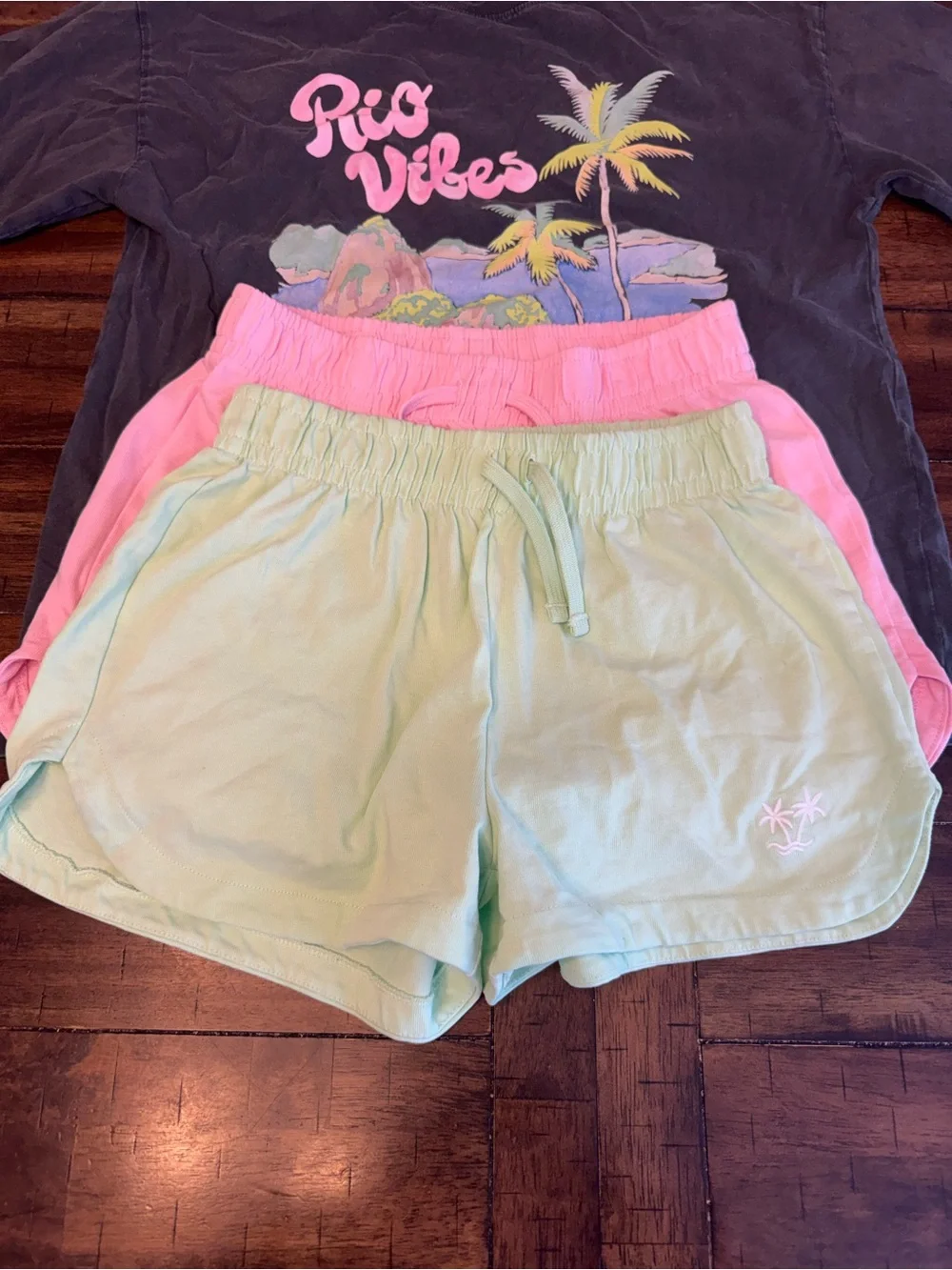 Zara Pink & Light Green Kids Pajama Shorts Set Size:13/14